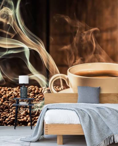 Steamy Kaffekopp med kaffebønner Veggmaleri Steamy Kaffekopp med kaffebønner Veggmaleri