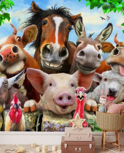 Leuk grappig behang met boerderijdieren Leuk grappig behang met boerderijdieren
