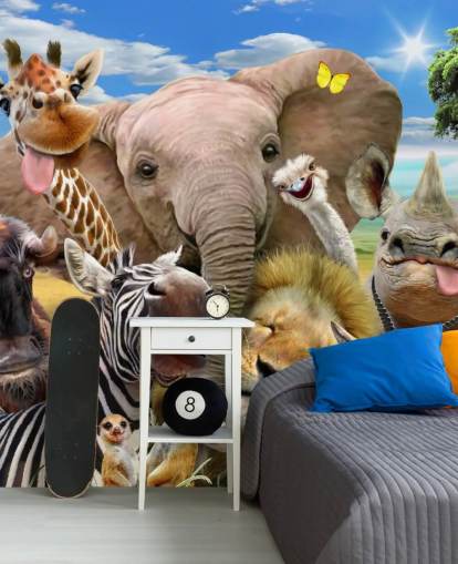 colourful customisable animal wallpaper called Africa Selfie by Howard Robinson for kid's bedroom colourful customisable animal wallpaper called Africa Selfie by Howard Robinson for kid's bedroom