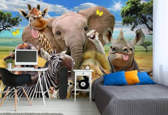 fargerikt tilpassbart dyretapet kalt Africa Selfie av Howard Robinson for barnas soverom