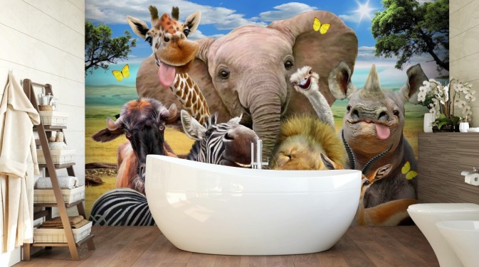 färgglada anpassningsbara djur tapet som heter Africa Selfie av Howard Robinson för barnens sovrum