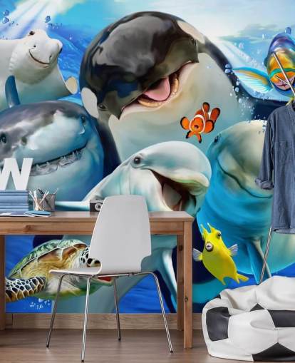 bright kids sea life wallpaper mural called Ocean Selfie by Howard Robinson for kids bedrooms, playrooms and nurseries bright kids sea life wallpaper mural called Ocean Selfie by Howard Robinson for kids bedrooms, playrooms and nurseries