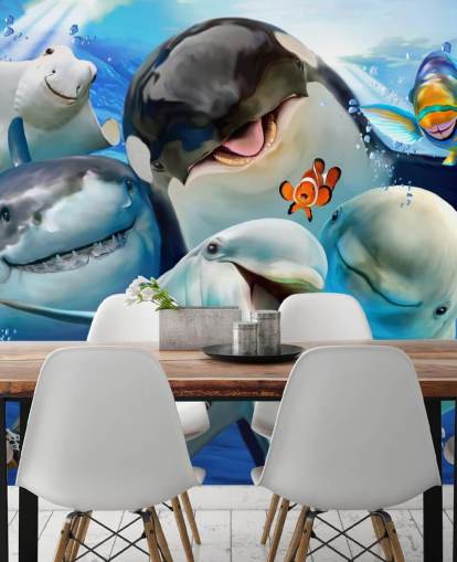 papier peint mural Bright Kids Sea Life appelé Ocean Selfie par Howard Robinson pour les chambres d'enfants, les salles de jeux et les crèches papier peint mural Bright Kids Sea Life appelé Ocean Selfie par Howard Robinson pour les chambres d'enfants, les salles de jeux et les crèches