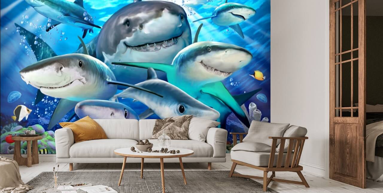 Shark Selfie Wall Mural | Wallsauce US