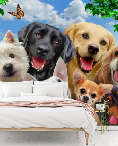 mural de papel pintado personalizado para perros llamado Dogs Selfie de Howard Robinson para el dormitorio de un niño, guardería o sala de juegos mural de papel pintado personalizado para perros llamado Dogs Selfie de Howard Robinson para el dormitorio de un niño, guardería o sala de juegos