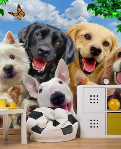 carta da parati murale personalizzata per cani chiamata Dogs Selfie di Howard Robinson per la camera dei bambini, la cameretta dei bambini o la sala giochi carta da parati murale personalizzata per cani chiamata Dogs Selfie di Howard Robinson per la camera dei bambini, la cameretta dei bambini o la sala giochi