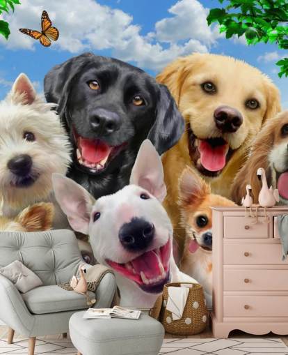 custom dogs wallpaper mural called Dogs Selfie by Howard Robinson for a kid's bedroom, nursery or playroom custom dogs wallpaper mural called Dogs Selfie by Howard Robinson for a kid's bedroom, nursery or playroom