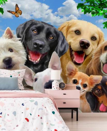 carta da parati murale personalizzata per cani chiamata Dogs Selfie di Howard Robinson per la camera dei bambini, la cameretta dei bambini o la sala giochi carta da parati murale personalizzata per cani chiamata Dogs Selfie di Howard Robinson per la camera dei bambini, la cameretta dei bambini o la sala giochi