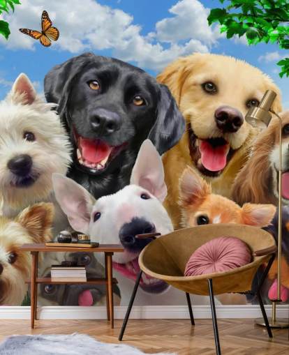custom dogs wallpaper mural called Dogs Selfie by Howard Robinson for a kid's bedroom, nursery or playroom custom dogs wallpaper mural called Dogs Selfie by Howard Robinson for a kid's bedroom, nursery or playroom
