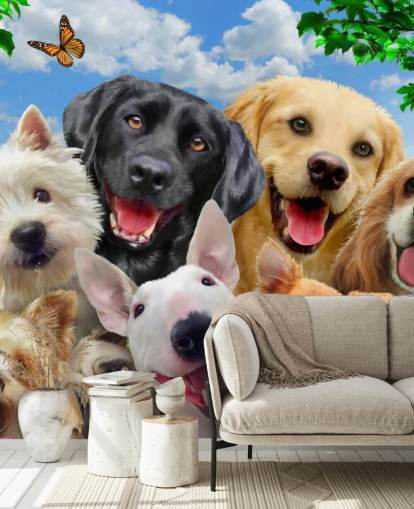 mural de papel pintado personalizado para perros llamado Dogs Selfie de Howard Robinson para el dormitorio de un niño, guardería o sala de juegos mural de papel pintado personalizado para perros llamado Dogs Selfie de Howard Robinson para el dormitorio de un niño, guardería o sala de juegos