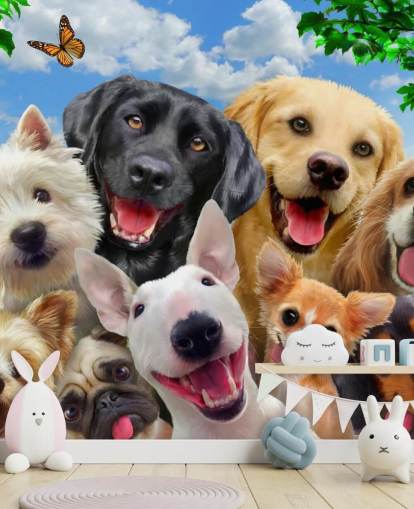 papier peint mural personnalisé pour chiens appelé Dogs Selfie par Howard Robinson pour une chambre d'enfant, une crèche ou une salle de jeux papier peint mural personnalisé pour chiens appelé Dogs Selfie par Howard Robinson pour une chambre d'enfant, une crèche ou une salle de jeux