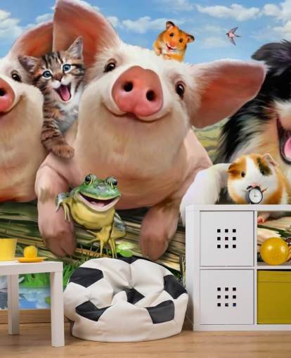 Boerderijdieren Selfie Behang Boerderijdieren Selfie Behang