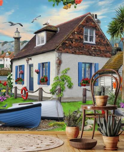 papier peint cottage blanc au bord de la mer papier peint cottage blanc au bord de la mer