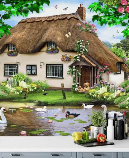 brown thatched roof cottage in countryside wallpaper brown thatched roof cottage in countryside wallpaper