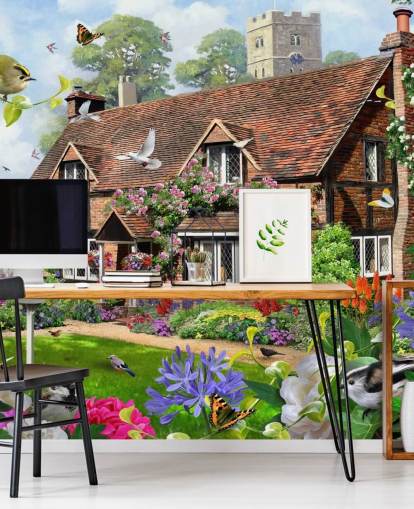 rode bakstenen huisje omgeven door tuinbehang rode bakstenen huisje omgeven door tuinbehang