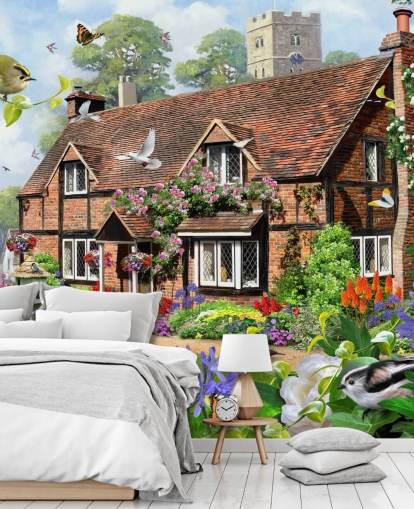 red brick cottage surrounded by garden wallpaper red brick cottage surrounded by garden wallpaper