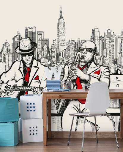 New York Jazz Bench Wall Mural New York Jazz Bench Wall Mural