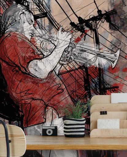 Jazz Musiker Tegning Veggmaleri Jazz Musiker Tegning Veggmaleri