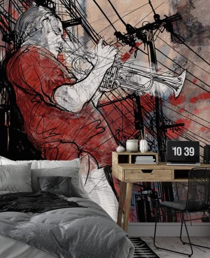 Mural de pared Dibujo de músico jazz Mural de pared Dibujo de músico jazz
