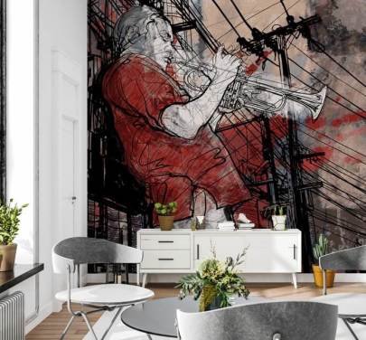 Décoration murale de dessin de musicien de jazz