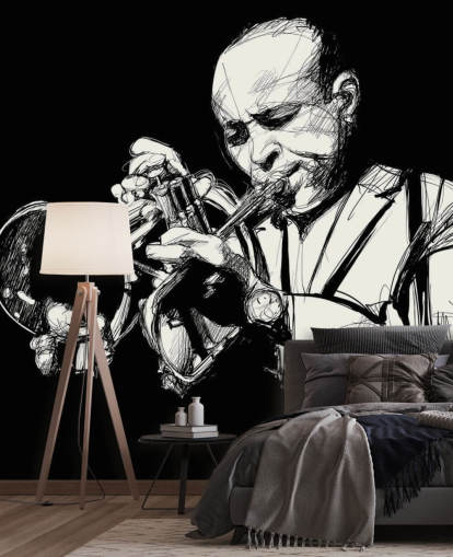 Black and White Art of Jazz Player Wallpaper Black and White Art of Jazz Player Wallpaper