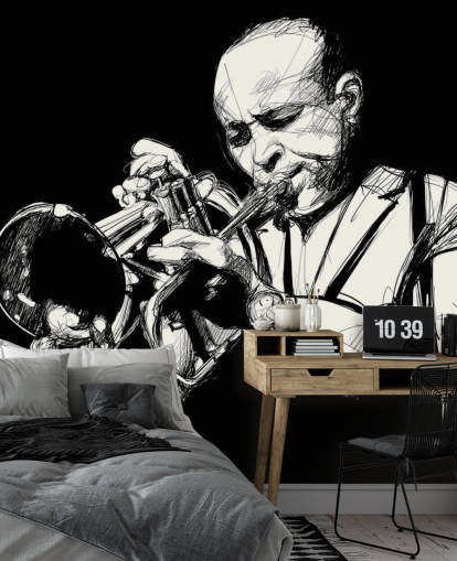Papier Peint Joueur de Jazz en Noir et Blanc Papier Peint Joueur de Jazz en Noir et Blanc
