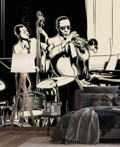 Sort og hvid Jazz Band abstrakt tapet Sort og hvid Jazz Band abstrakt tapet