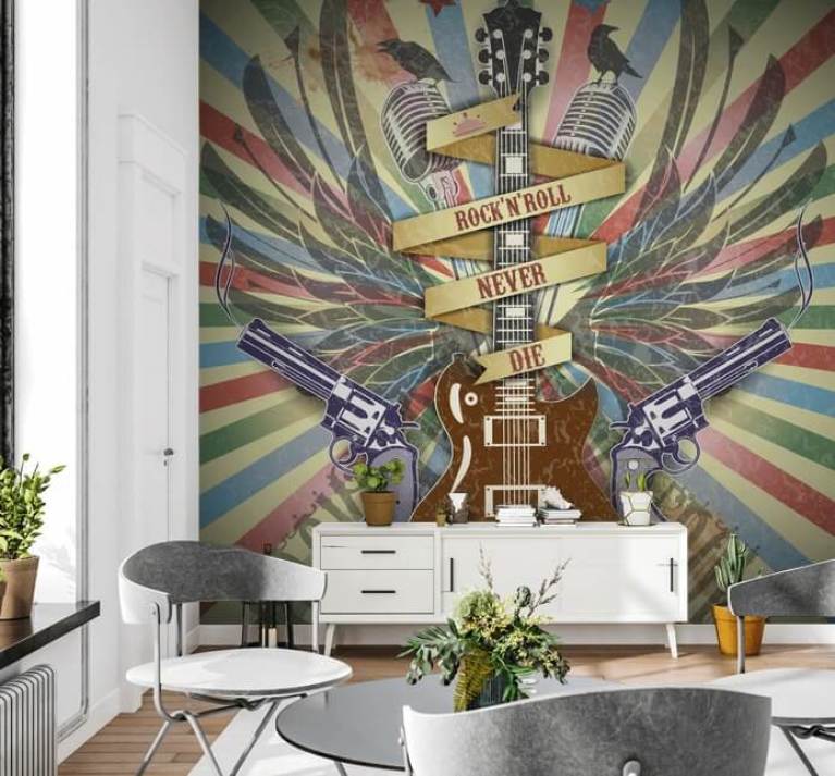 Rock N Roll Hand Mural Wallpaper