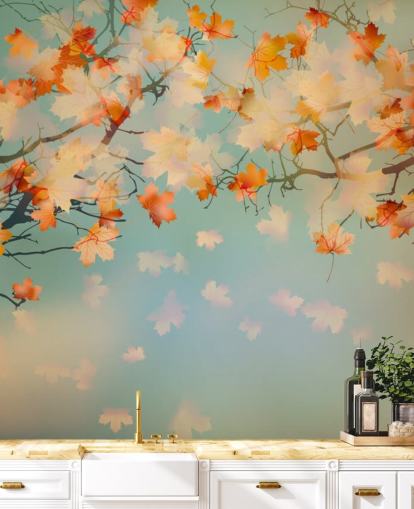 geïllustreerd oranje blad tegen blauwe hemel behang geïllustreerd oranje blad tegen blauwe hemel behang