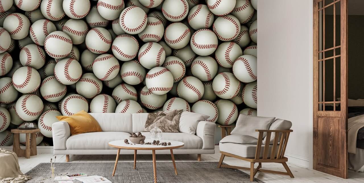 Baseballs Background Wallpaper Mural | Wallsauce US