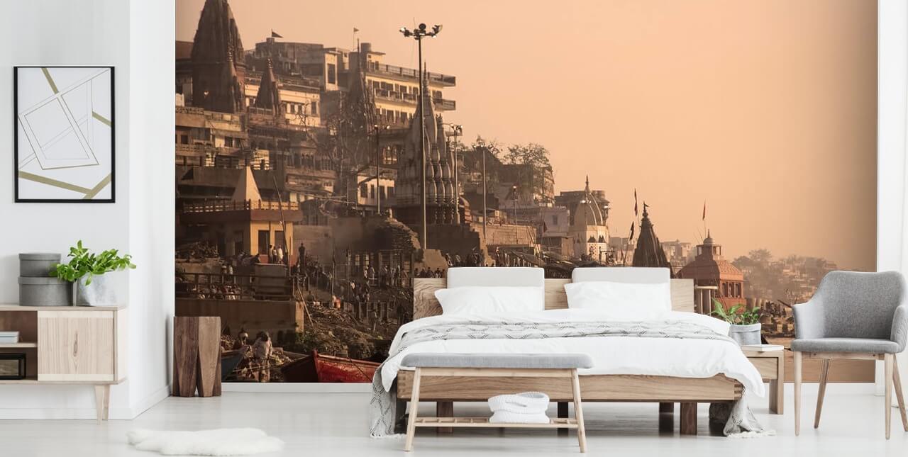 Ganges River by Buildings Muurschildering Ganges River by Buildings Muurschildering