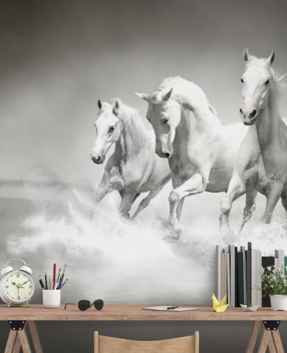 carta da parati personalizzabile in bianco e nero denominata Horses Black & White per aziende, salotti e cucine carta da parati personalizzabile in bianco e nero denominata Horses Black & White per aziende, salotti e cucine