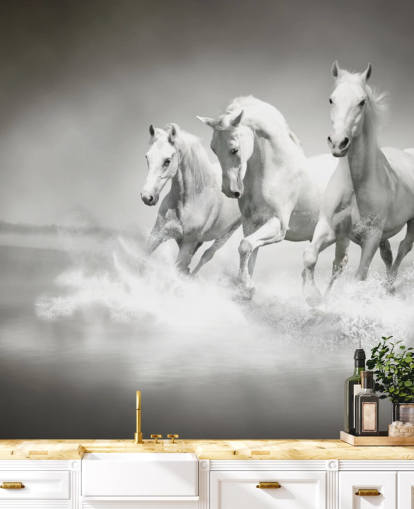 carta da parati personalizzabile in bianco e nero denominata Horses Black & White per aziende, salotti e cucine carta da parati personalizzabile in bianco e nero denominata Horses Black & White per aziende, salotti e cucine