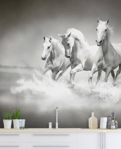 papel de parede de cavalo personalizável em preto e branco chamado Horses Black & White para empresas, salas de estar e cozinhas papel de parede de cavalo personalizável em preto e branco chamado Horses Black & White para empresas, salas de estar e cozinhas