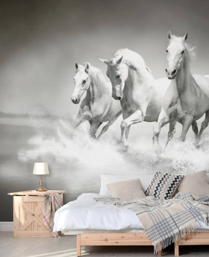 black and white customisable horse wallpaper called Horses Black & White for businesses, living rooms and kitchens black and white customisable horse wallpaper called Horses Black & White for businesses, living rooms and kitchens