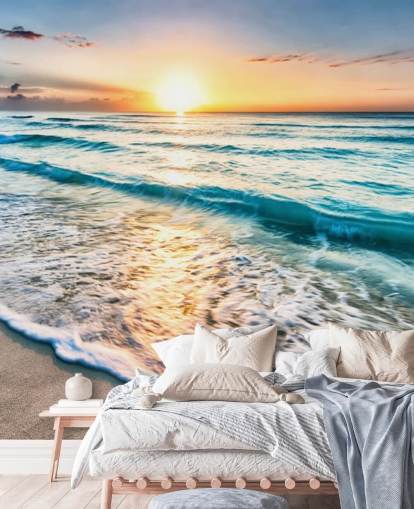 tilpassbart strandtapet veggmaleri kalt Cancun Beach Sunrise, Mexico for kontorer eller bad tilpassbart strandtapet veggmaleri kalt Cancun Beach Sunrise, Mexico for kontorer eller bad