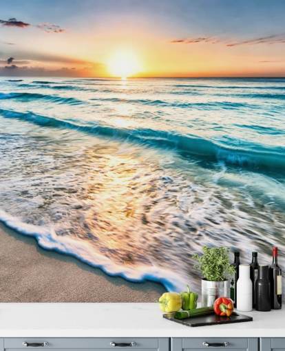 anpassningsbar strandtapet väggmålning som heter Cancun Beach Sunrise, Mexiko för kontor eller badrum anpassningsbar strandtapet väggmålning som heter Cancun Beach Sunrise, Mexiko för kontor eller badrum
