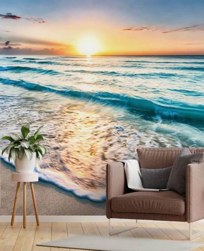 carta da parati da spiaggia personalizzabile chiamata Cancun Beach Sunrise, Messico per uffici o bagni carta da parati da spiaggia personalizzabile chiamata Cancun Beach Sunrise, Messico per uffici o bagni
