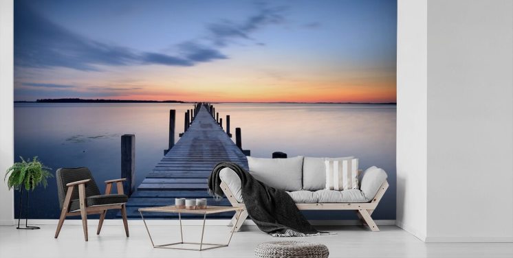 Wooden Jetty Sunrise Lake Wallpaper