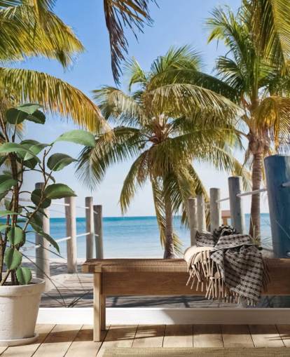 Key West Boardwalk til stranden Mural Bakgrunn Key West Boardwalk til stranden Mural Bakgrunn