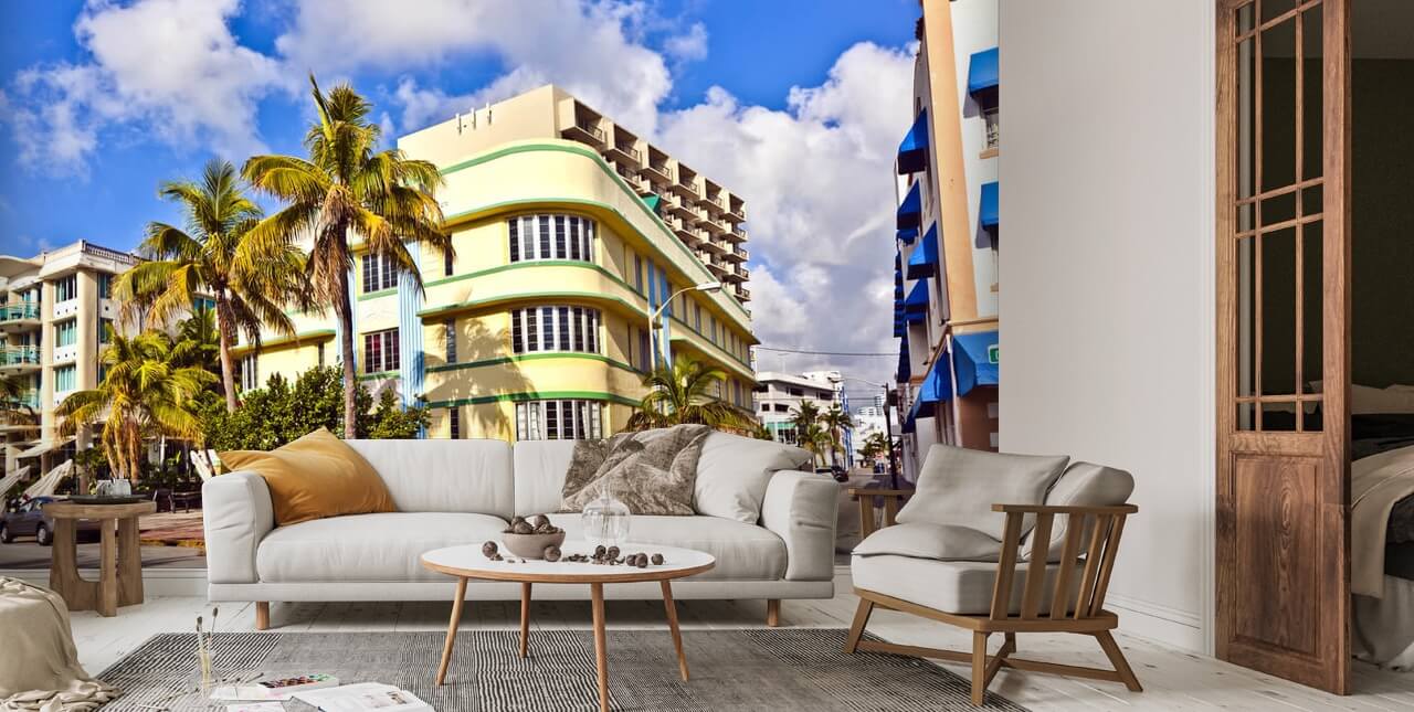 Miami Art Deco Retro seinämaalaus Miami Art Deco Retro seinämaalaus