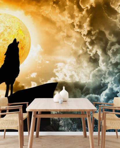 Heulender Wolf bei Sonnenuntergang Wallpaper Heulender Wolf bei Sonnenuntergang Wallpaper