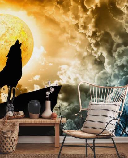 Carta da Parati Howling Wolf al tramonto Carta da Parati Howling Wolf al tramonto