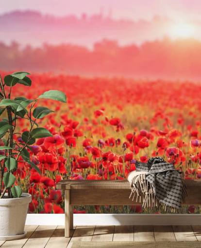 carta da parati murale floreale rossa chiamata Red Poppy Sunrise per salotti e camere da letto carta da parati murale floreale rossa chiamata Red Poppy Sunrise per salotti e camere da letto