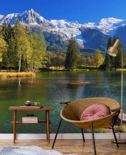 papier peint de lac personnalisable bleu et vert appelé Snow Capped Mountains pour chambre ou bureau papier peint de lac personnalisable bleu et vert appelé Snow Capped Mountains pour chambre ou bureau