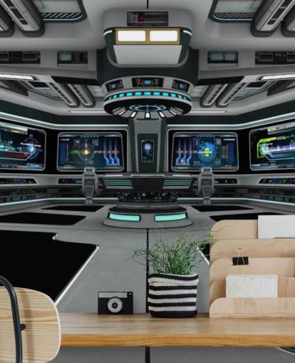 mural de papel de parede de nave espacial personalizado em 3D prateado chamado Spaceship Deck para quartos de crianças e quartos de adolescentes mural de papel de parede de nave espacial personalizado em 3D prateado chamado Spaceship Deck para quartos de crianças e quartos de adolescentes