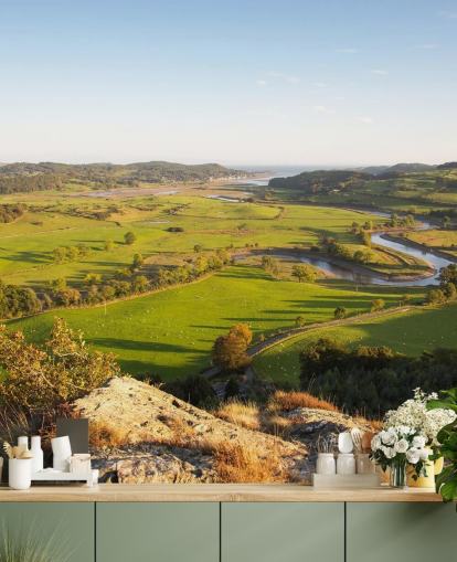 Sunset in Green Countryside Landscape Mural Sunset in Green Countryside Landscape Mural