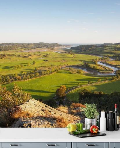 Sunset in Green Countryside Landscape Mural Sunset in Green Countryside Landscape Mural