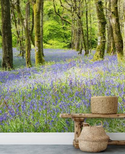 blått og grønt tilpasset skogstapetveggmaleri kalt Into the Blue av Phil McMenemy for stuer blått og grønt tilpasset skogstapetveggmaleri kalt Into the Blue av Phil McMenemy for stuer