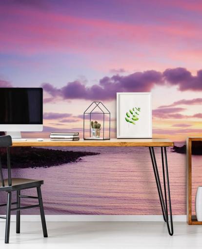 Roze zonsondergang bij kustmuurschildering Roze zonsondergang bij kustmuurschildering